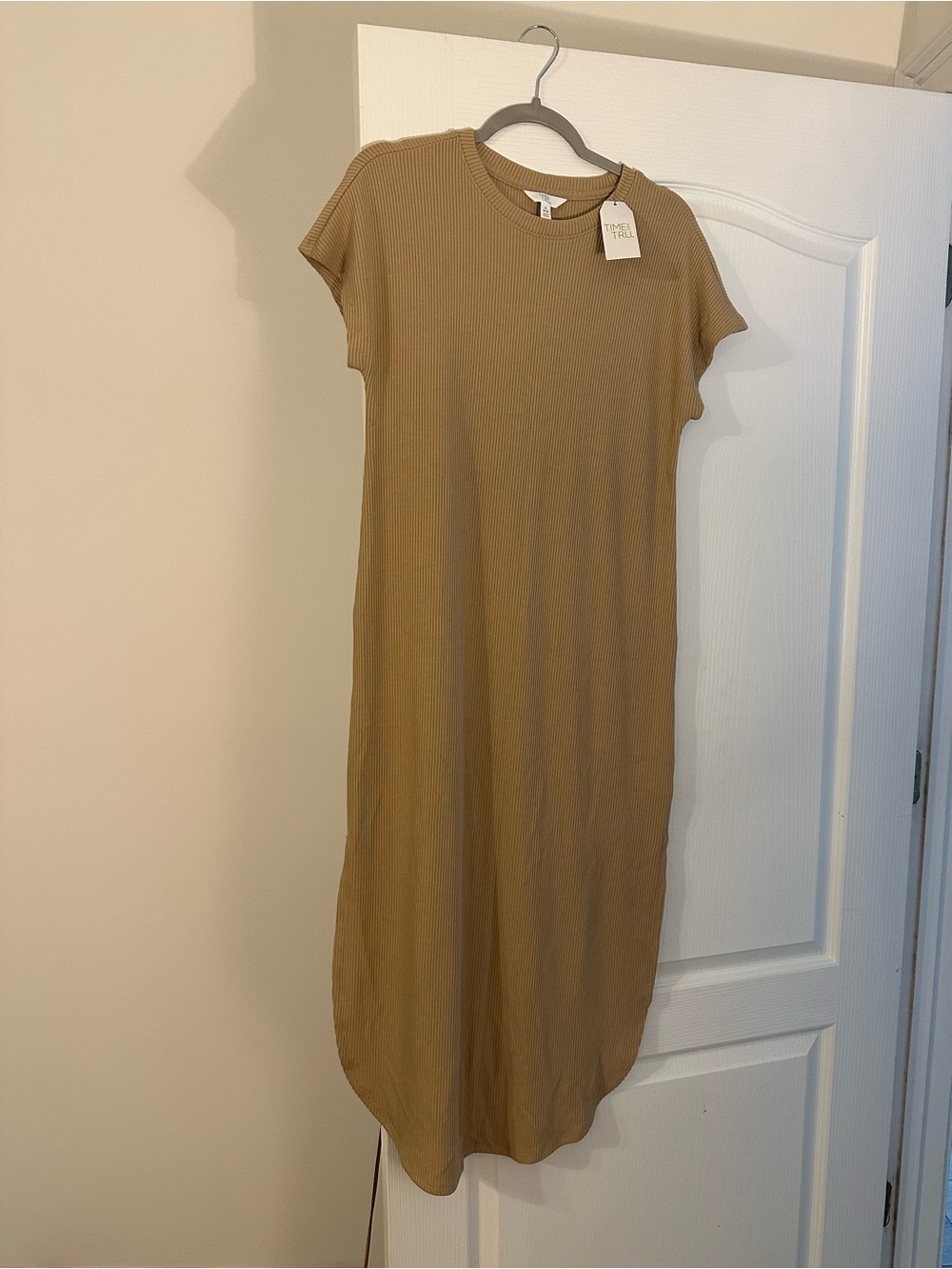 Time and Tru Ribbed Short-Sleeve Maxi Dress in Camel